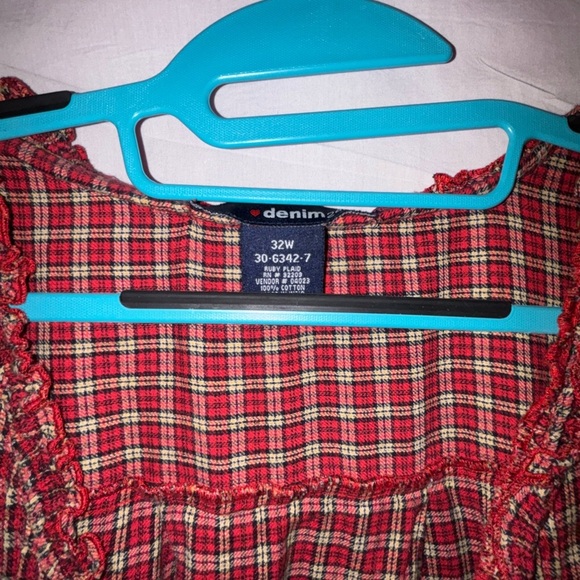 Red Plaid Denim Blouse - Picture 3 of 9